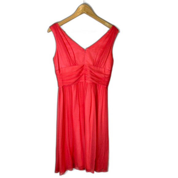 Donna Morgan Coral Orange 100% Silk Chiffon Sleeveless Event Dress Size 10 - Picture 6 of 13